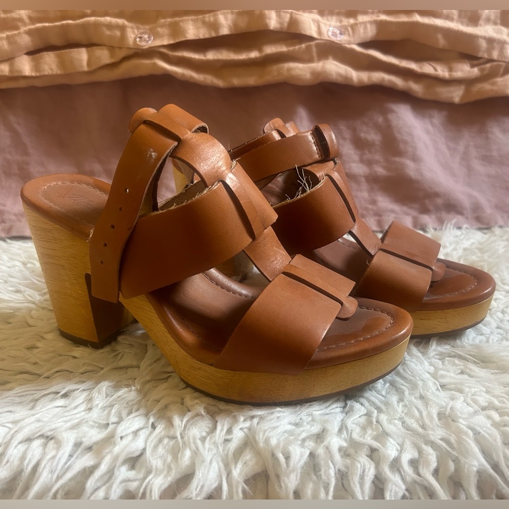 Madewell The Irving Sandal Wood Block Heel Sz 7.5